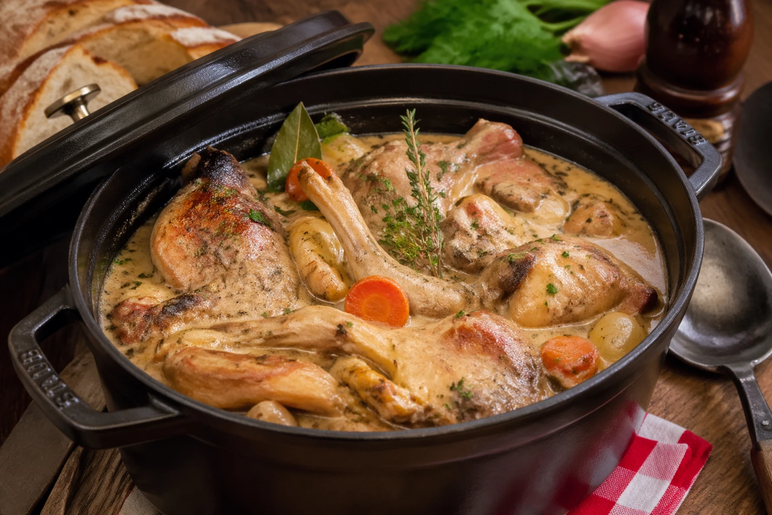 Lapin cocotte grand-mère à la moutarde : plat mijoté traditionnel savoureux